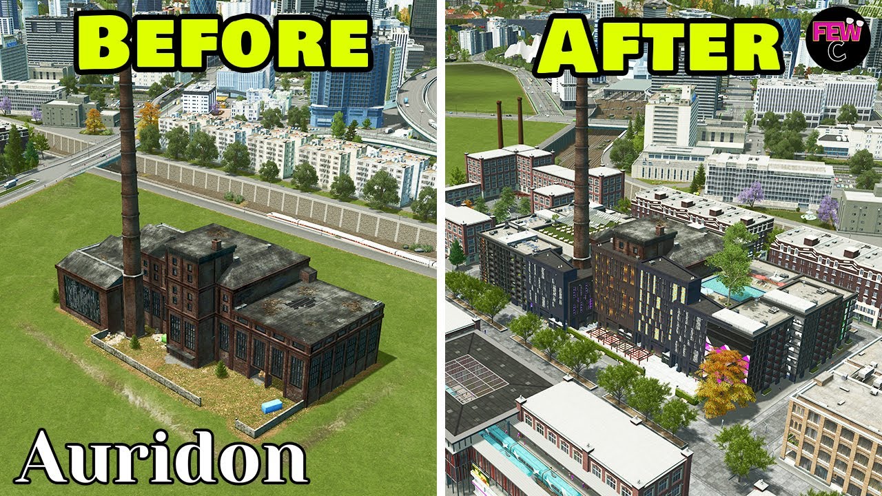 Repurposing an Old Factory Into a Pedestrian HAVEN in Cities Skylines! | Auridon