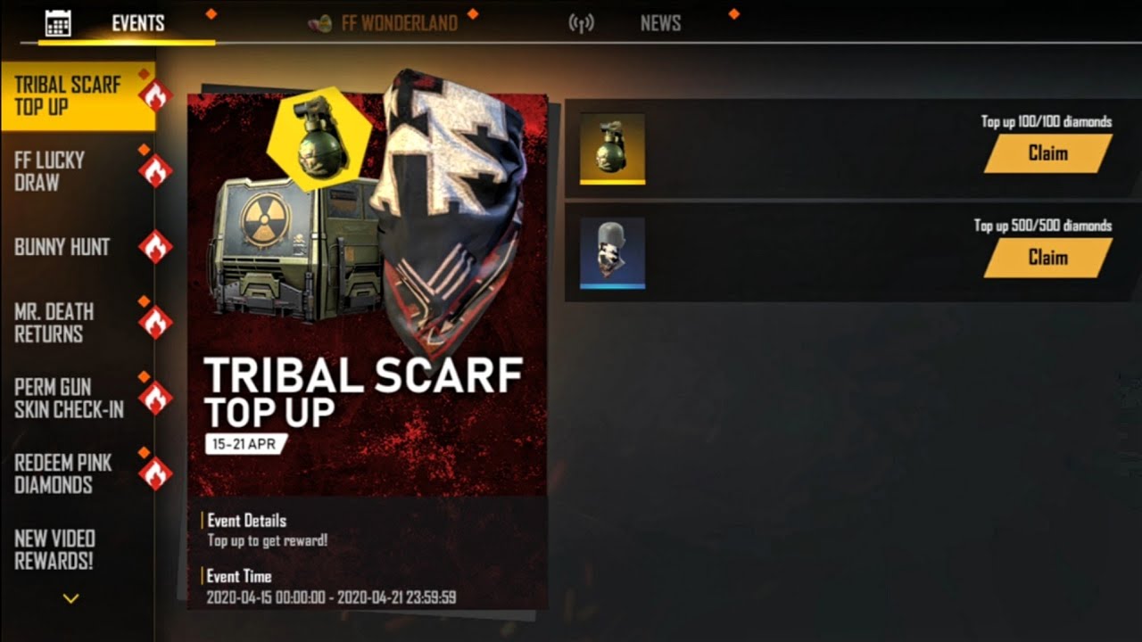 Tribal Scarf Top Up 500 Diamonds & Get Free Nuclear Bunker Gloo Wall Skin & Tribe Scarf || Free Fire