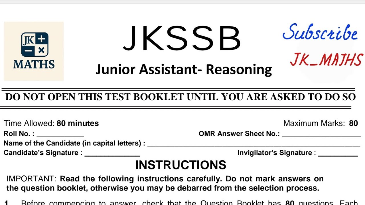 Junior Assistant Reasoning Practise Session |Jkssb Pattern | SSC | #jkssb #jkp  #JK_maths #mocktest 