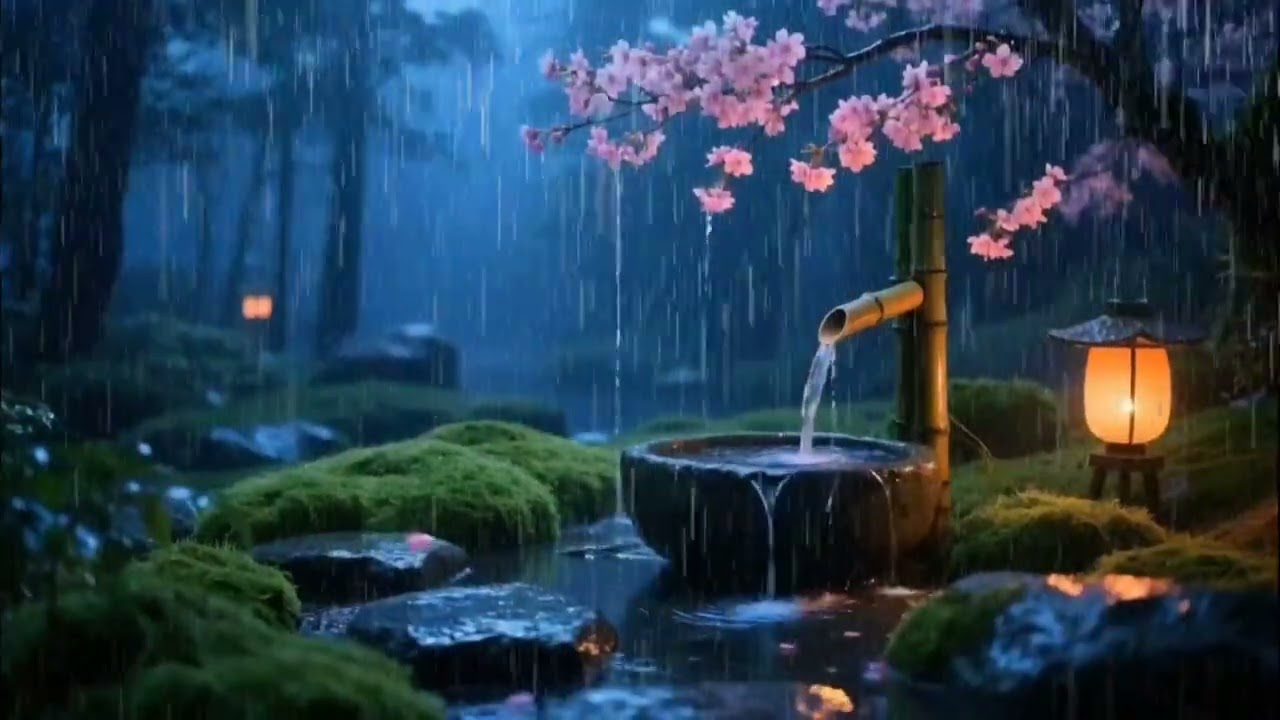 Midnight Rain and Relaxing Piano in a Zen Garden | Inner Calm and Sleep