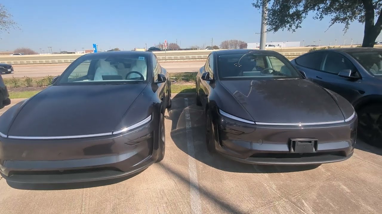 Tesla hardware 4.5 release with dark headliner. Slide  difference between the 2026 Juniper model y 