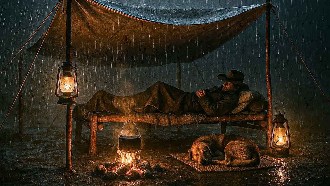 Stormy Night Shelter – Arthur and His Dog Rest Under the Tarp | RDR2 Rain Sounds ASMR