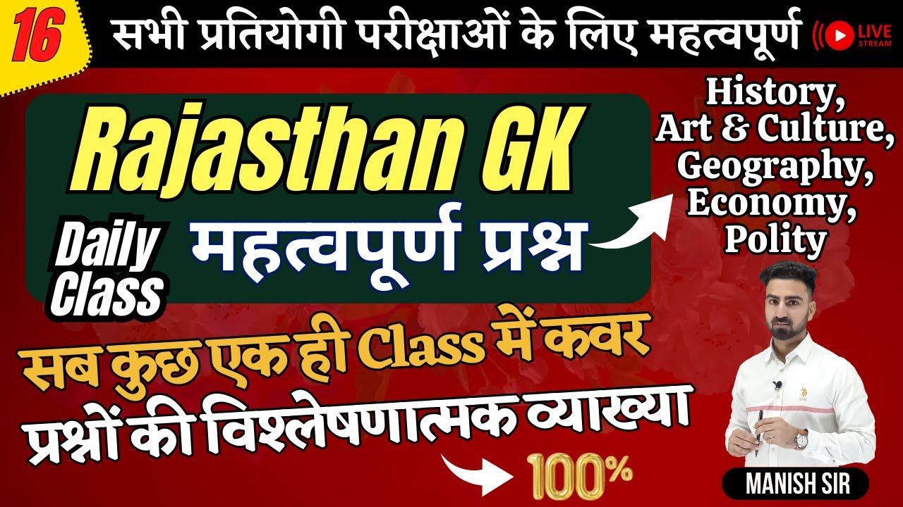 Model Paper 16 || राज. GK || सभी प्रतियोगी परीक्षाओं के लिए महत्वपूर्ण Class || Top MCQ's & PYQ
