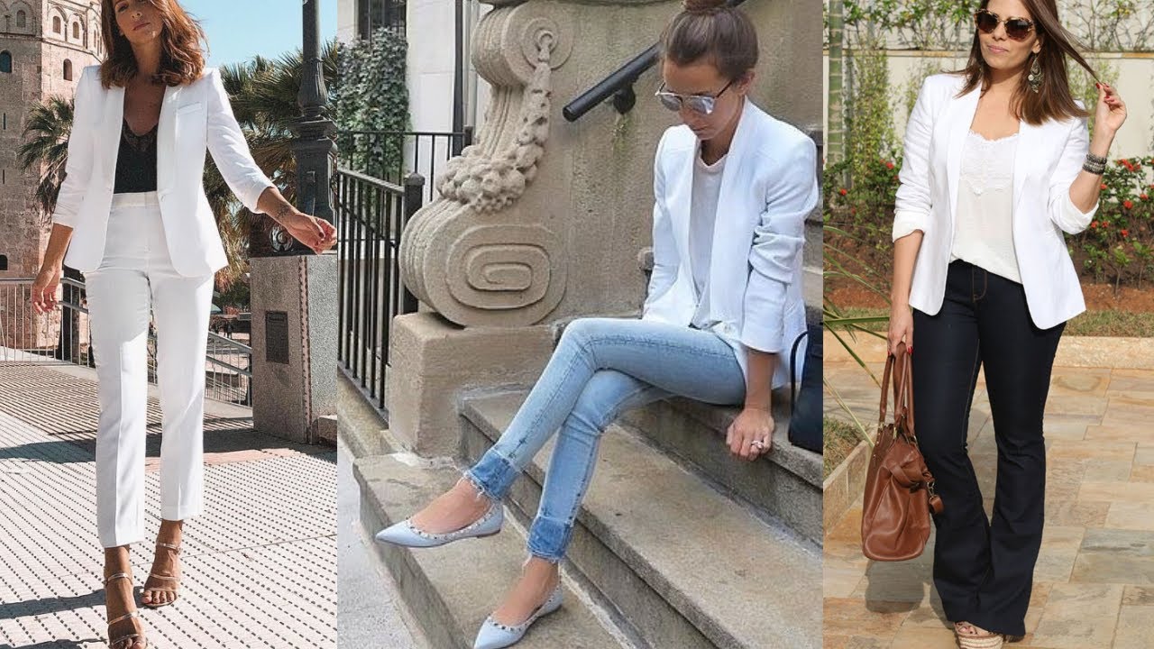 COMBINACIONES DE ROPA CON BLAZER BLANCO / LOOKS Y OUTFITS ELEGANTES O CASUALES CON UN BLAZER BLANCO