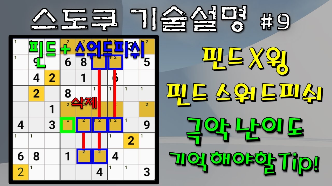 [스도쿠 기술 설명] 핀드 X윙! 핀드 스워드피쉬! 극악 난이도 기억 해야할 Tip! 풀스71