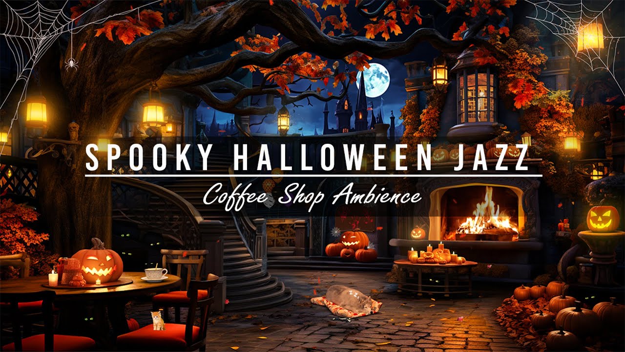 🎃Haunted House Halloween Ambience 🦇 Relaxing Piano Jazz Music & Warm Fireplace for a Spooky Night
