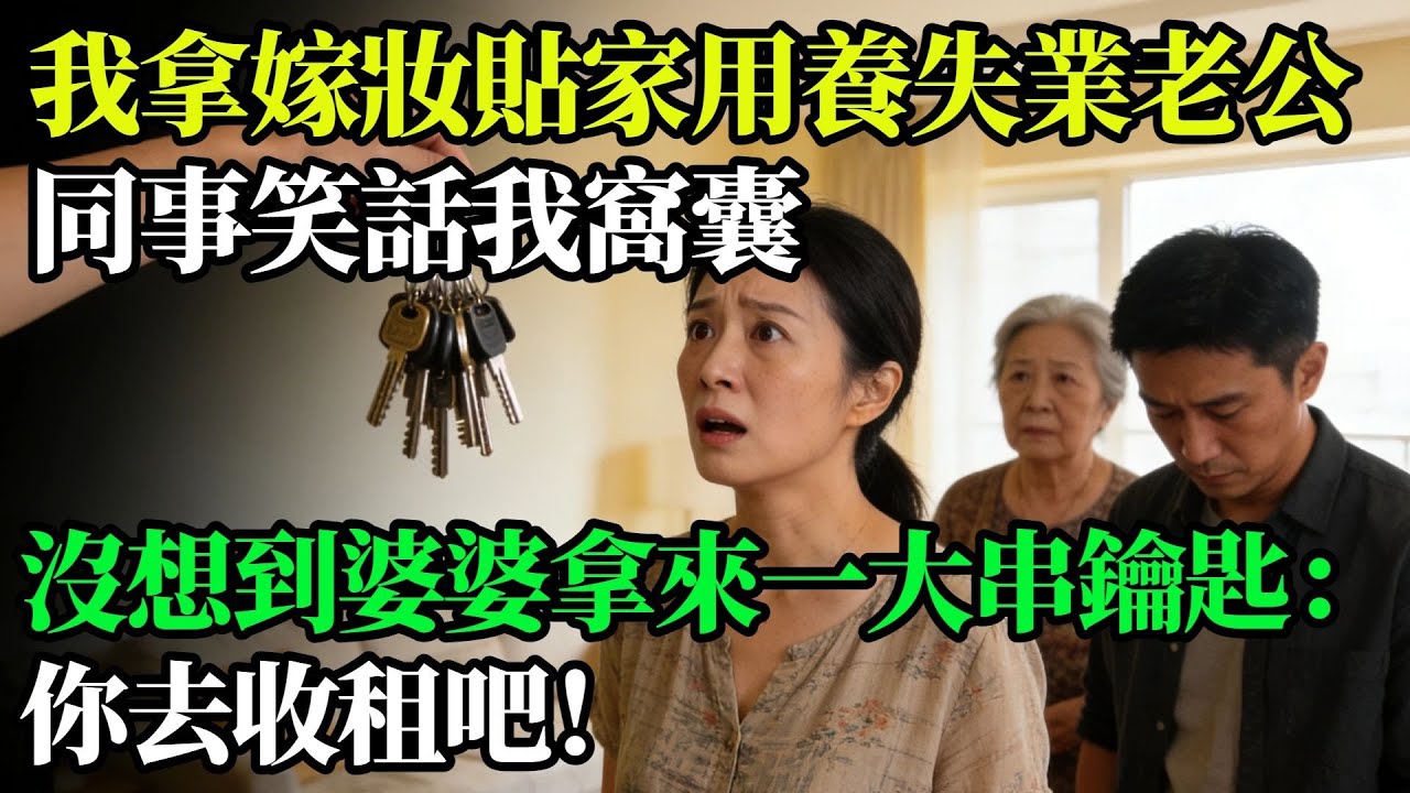 我拿嫁粧補貼家用養失業老公，同事笑話我窩囊，沒想到婆婆拿來一大串鑰匙：你去收租吧！#奇聞#故事#完結文