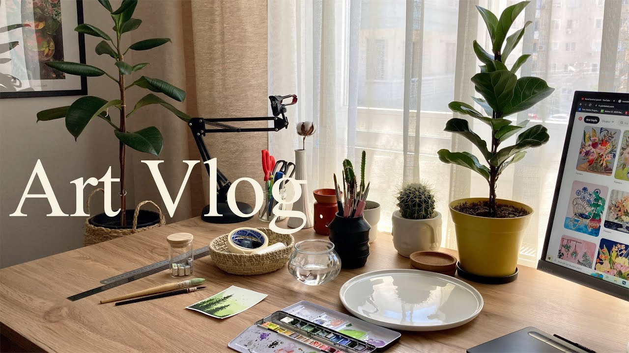 ART VLOG✨My relaxing art routine / New brushes, studio makeover and watercolor painting