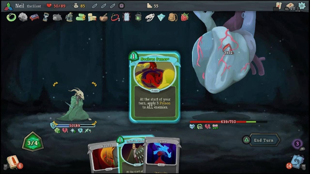 Slay the Spire (PS4) - Emerald+ Trophy - The Silent Versus Heart Poison Catalyst Build
