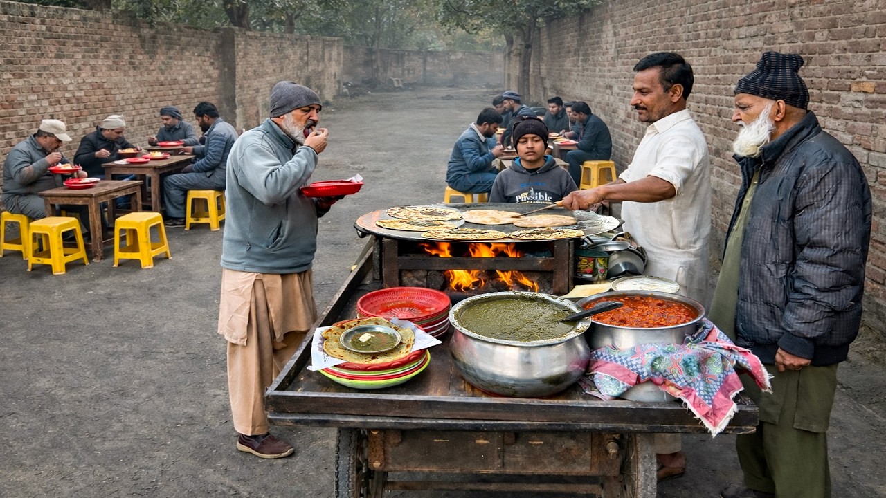 70 RS BREAKFAST SHOCK 😍 HUGE ALOO SAAG PARATHA ON MASSIVE TAWA | STREET FOOD PAKISTAN 🇵🇰