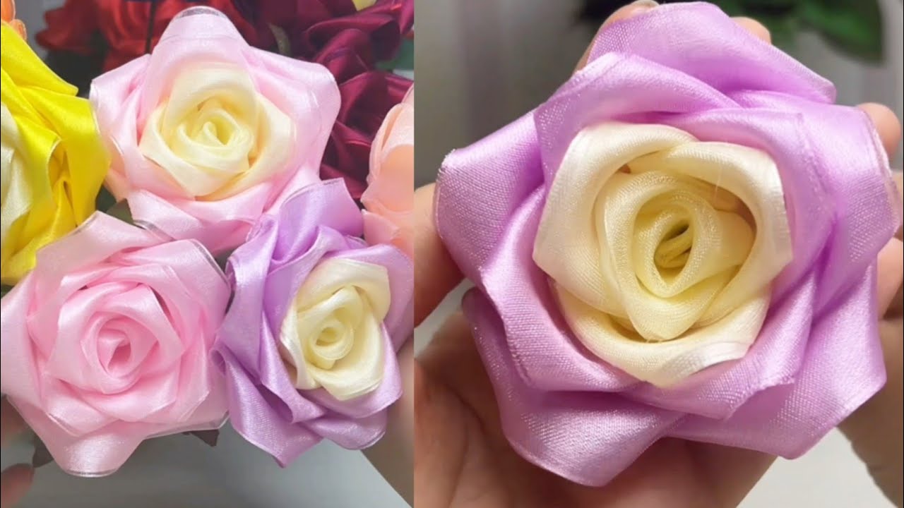 Simple Ribbon Rose Flower Craft Tutorial / How to Making Ribbon Flower