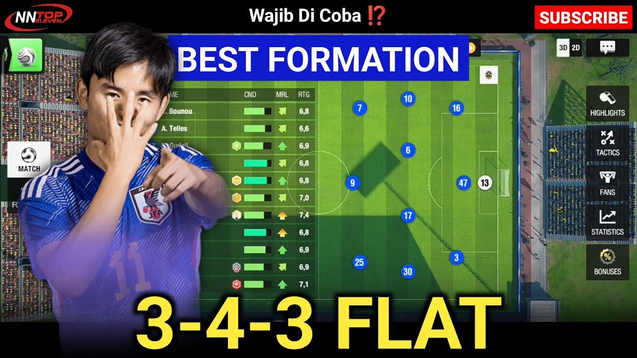 Formasi 3-4-3 Flat | Top Eleven