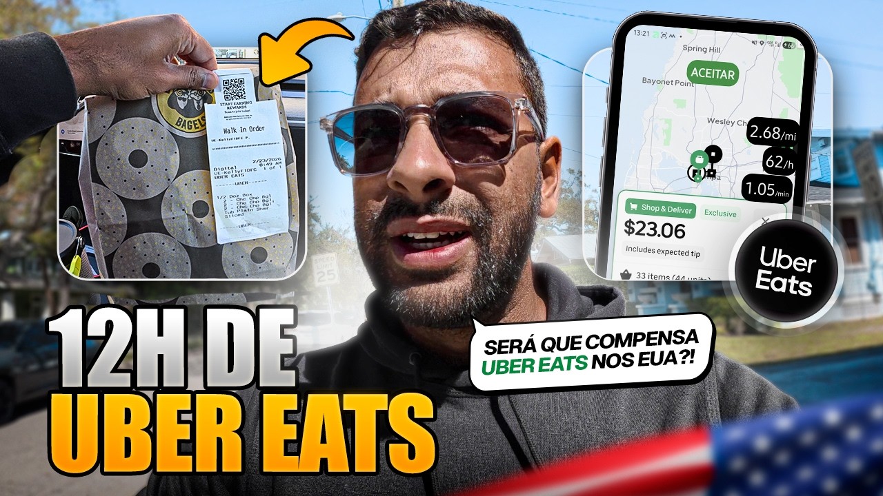 Fui para os Estados Unidos 🇺🇸 só para gravar 12h de Uber Eats num Tesla