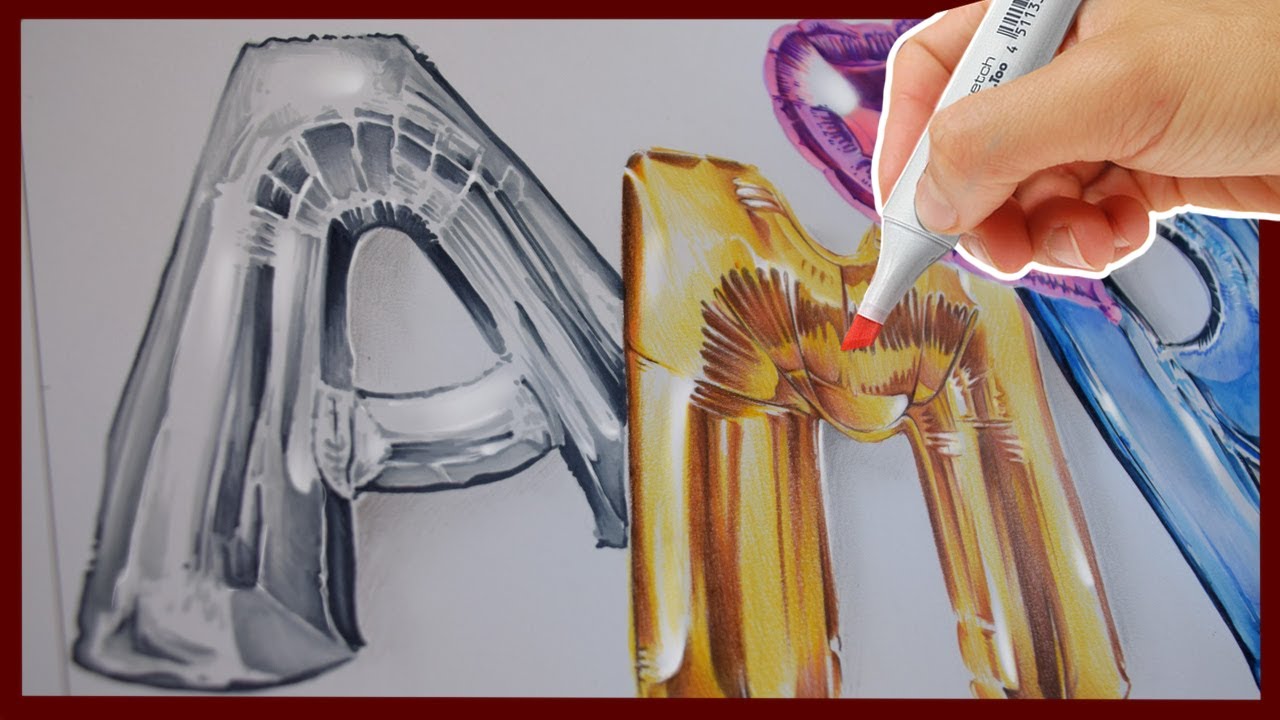DIBUJANDO GLOBOS DE COLORES 3D con  TÉCNICAS de DIBUJO DIFERENTES