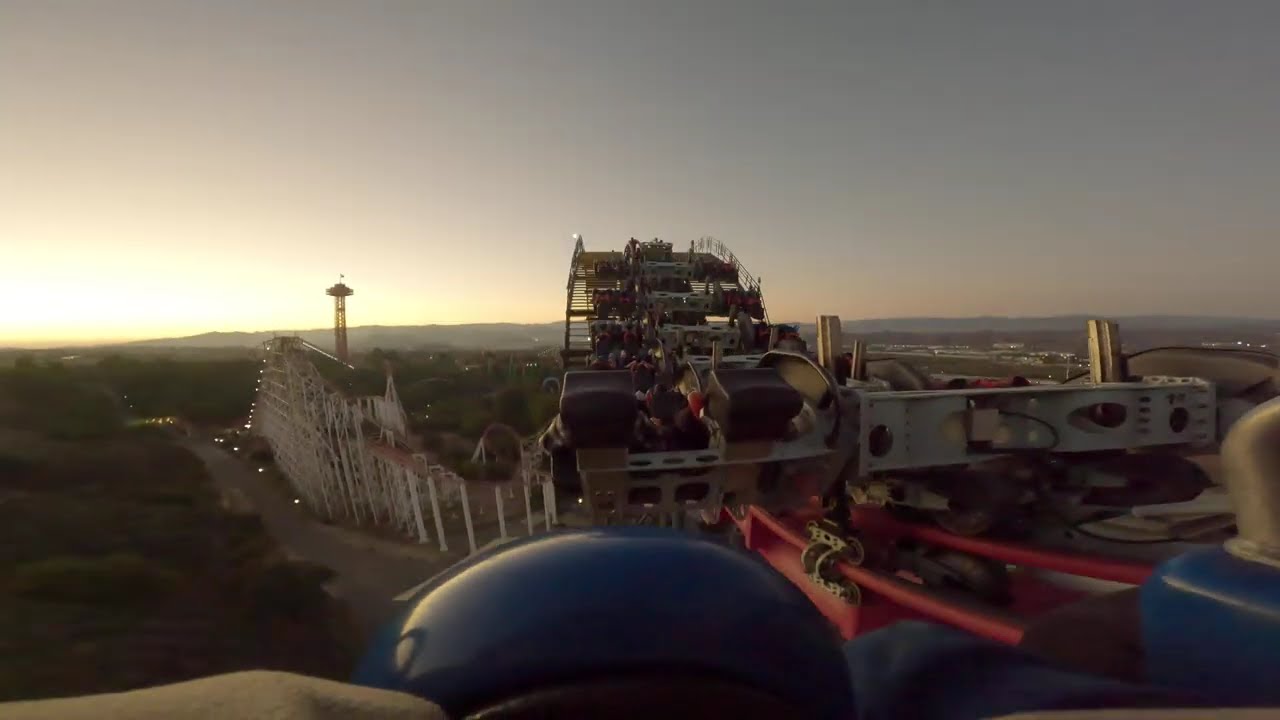 4K X2: Hypersmooth 5.0 On-Ride, вид с первого ряда, вечерний 4D-американские горки, Six Flags, Ma...