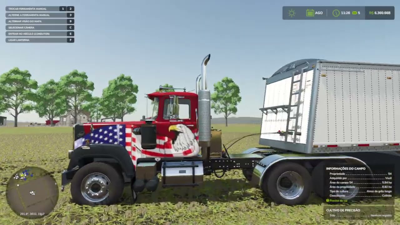 Caminhão reboque esvaziar COLHEIDADEIRA de ARROZ DE GRÃOS LONGO - Farming Simulator 25...