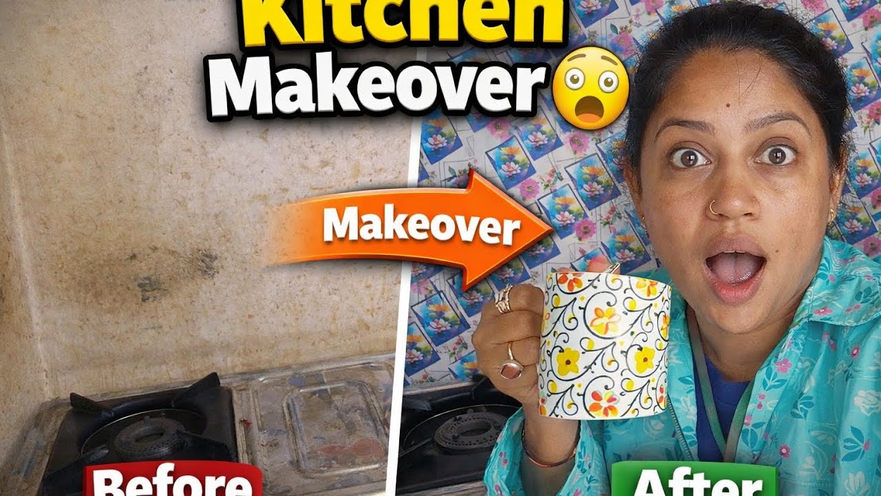 1 Din Me Kitchen Makeover😱 | Before After Transformation#dailyvlog 