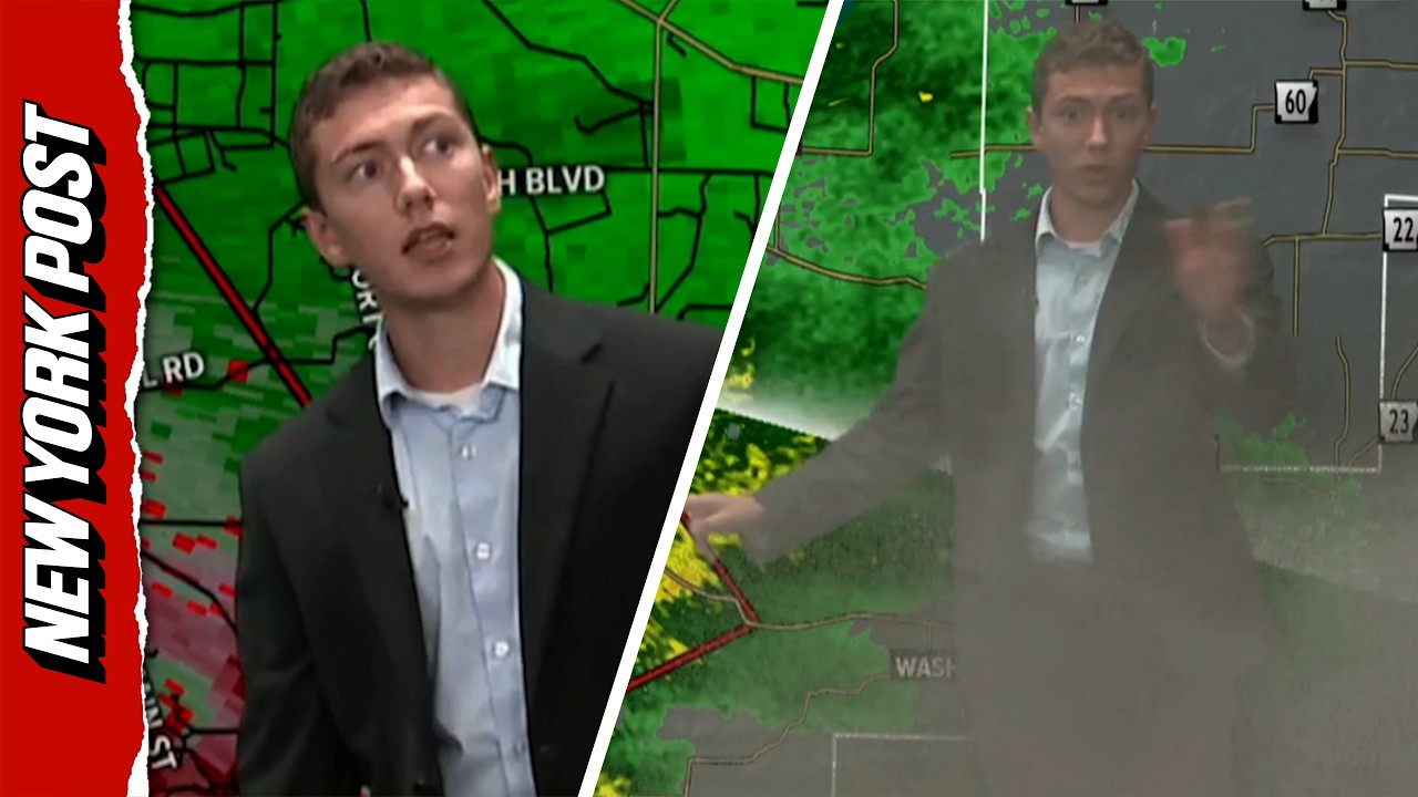 Insane Moment Meteorologist Continues Live Report as Studio Catches Fire Around Him