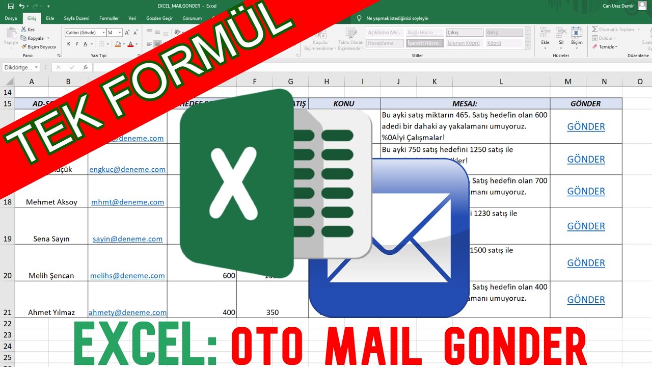 Excel Tek Formül ile Oto Mail Gönderme / Excel MailTo Formülü Kullanımı
