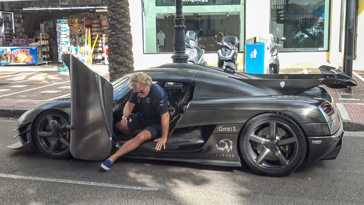 Swiss Billionaire arriving in unique Naked Carbon KOENIGSEGG ONE:1 at Puerto Banus Marbella!!