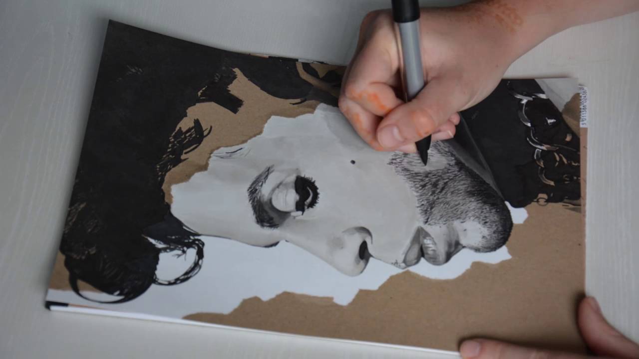 Drawing Prince Portrait with Tria Markers and Purple Rain Lyrics - Art Timelapse