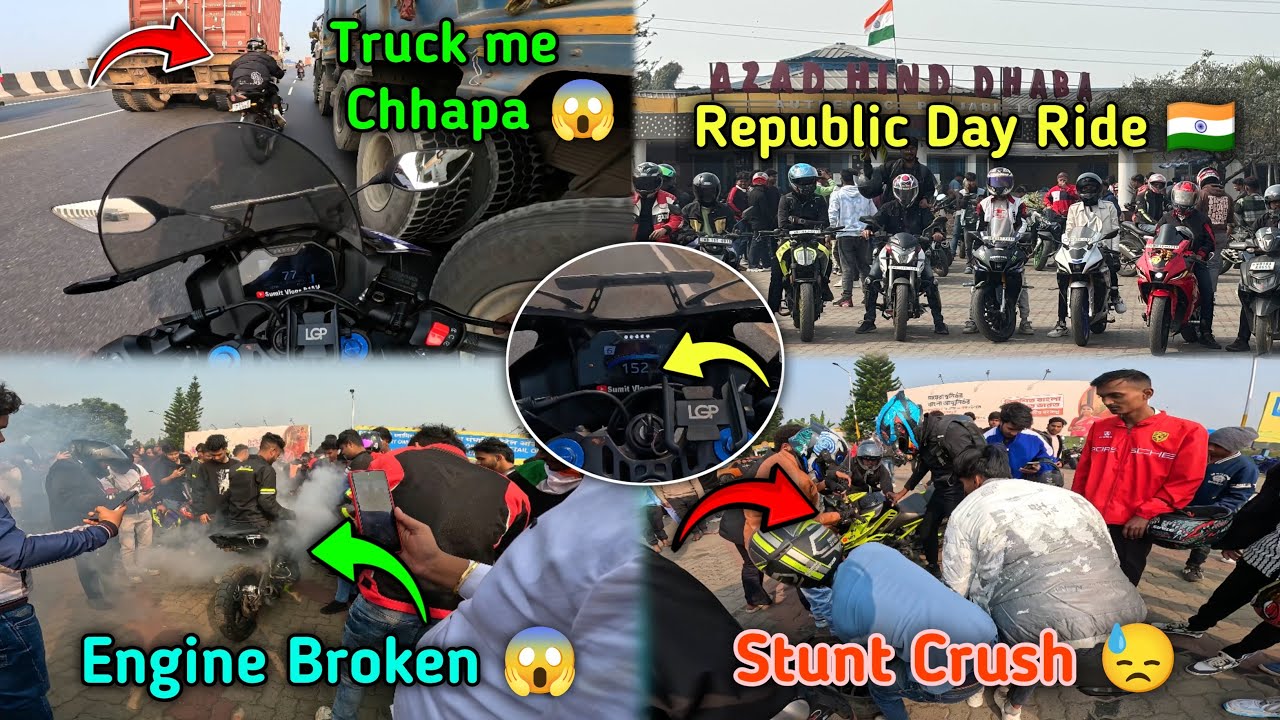 26 January Azad Hind Ride 🔥 || Truck Se Bacha Bike 😱 || Bike Stunt Crash 😓 || R15M highest speed 😱