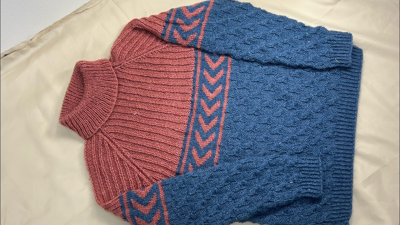 Hand Knitted high neck sweater jumper for six to seven (6-8)years old boys detail tutorial