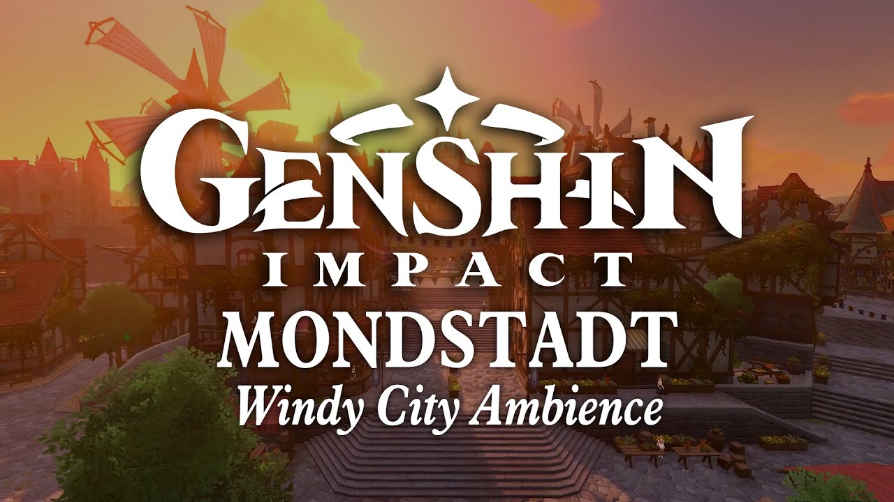 Mondstadt | Windy City Ambience with Day/Night Cycle: Relaxing Genshin Impact Music to Study & Sleep