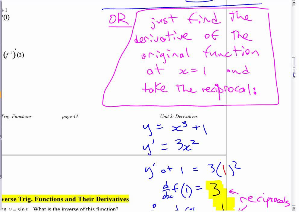 Ca12 - 4.3a The Derivative of the Inverse of a Function (2011)