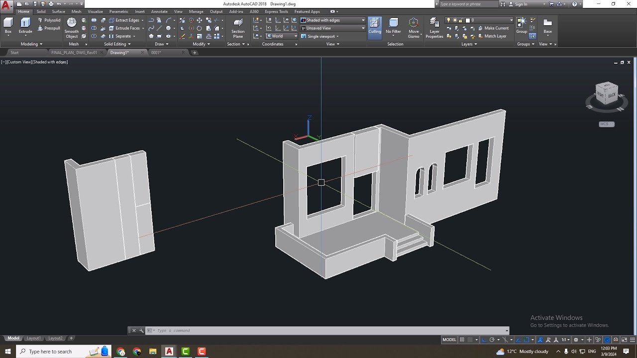 2d to 3d - Autocad طريقة تحويل المخطط من ثنائي الابعاد الى ثلاثي الابعاد على 2