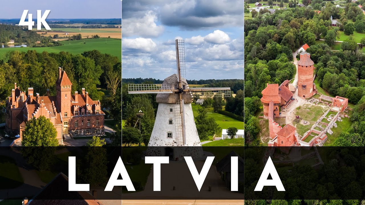 Latvia 4K drone video. Amazing latvian nature, landscapes and attractions. Латвия 4К видео