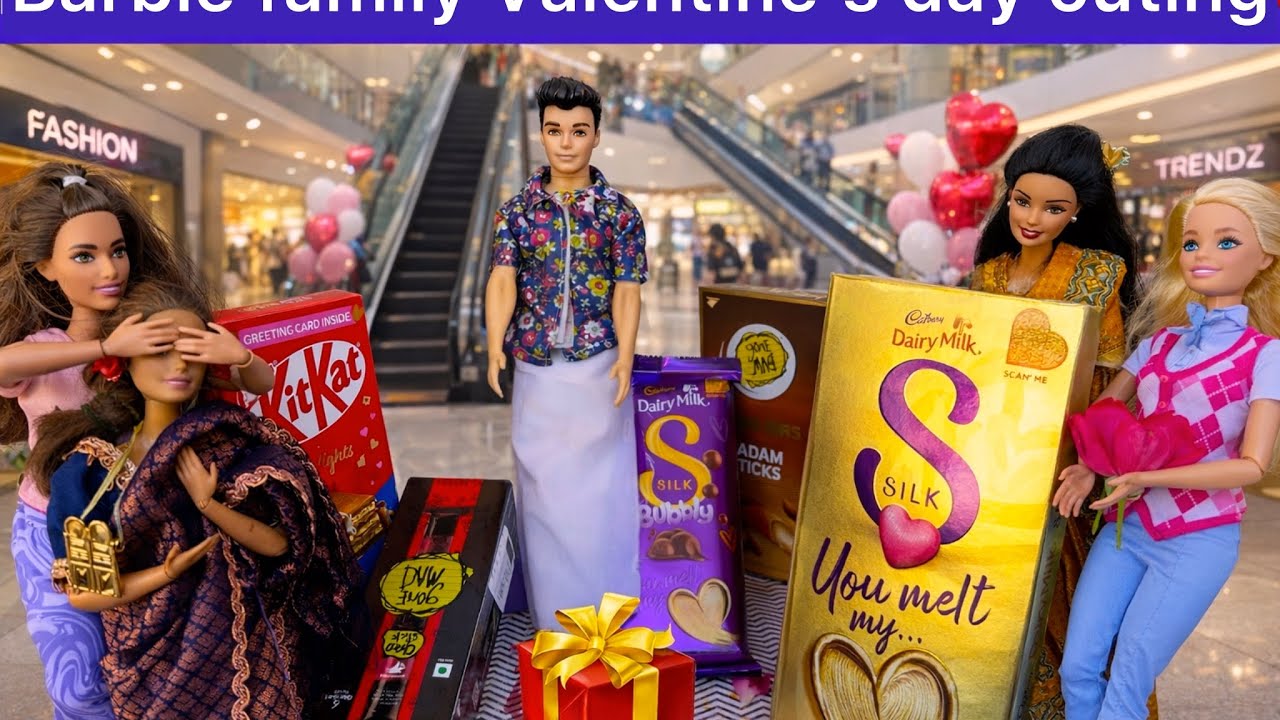 *New* Barbie family Valentine&rsquo;s Day outing | Barbie tiny food | Family outing