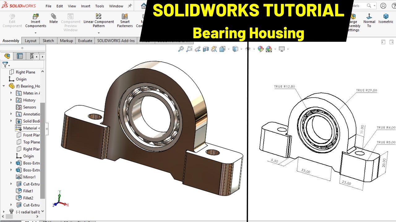 3D CAD корпуса подшипника и исследование движения в SolidWorks