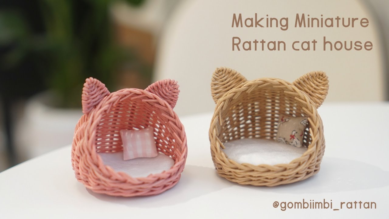 [Rattan craft] 미니어쳐 라탄 고양이숨숨집 | miniature rattan cat house | Dollhouse Furniture - time lapse