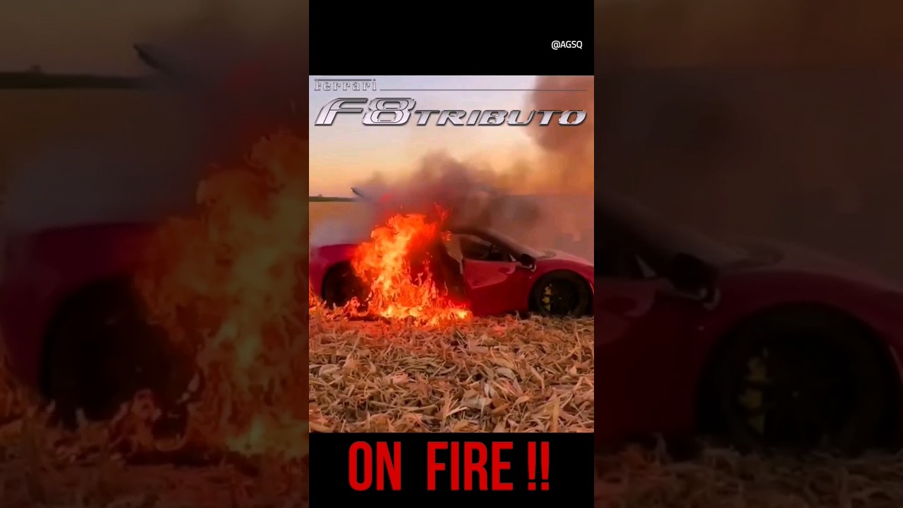 Ferrari F8 tributo catch fire and burn to ashes, supercar crash Ferrari F8 tributo burn #ferrari