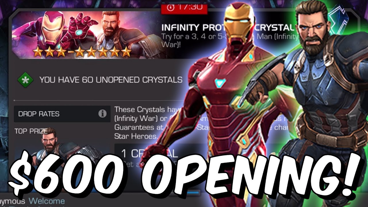 60x 5 Star Iron Man & Captain America Infinity War Crystal Opening - Marvel Contest Of Champions