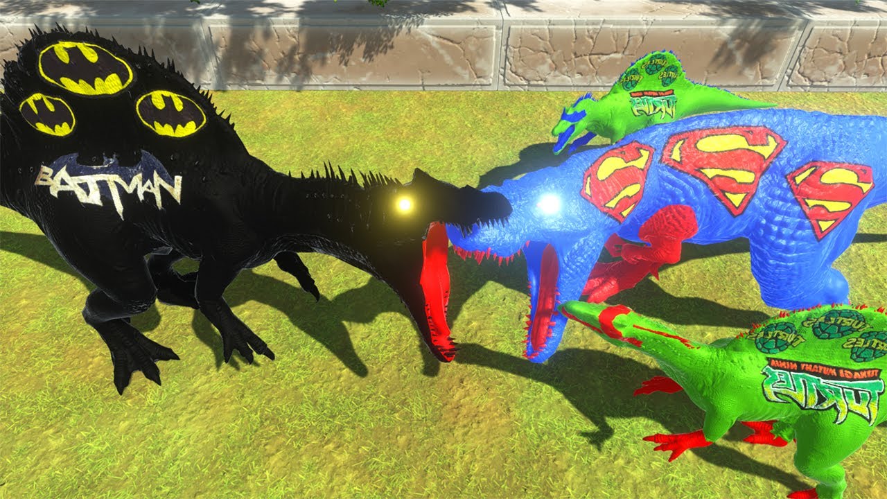 BATMAN SPINOSAURUS VS NINJA SUPERMAN T REX FOREST DEATH RUN - Animal Revolt Battle Simulator