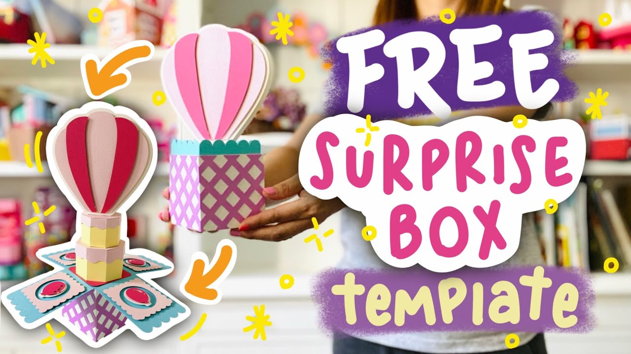 Free paper craft template - DIY hot air balloon cake surprise gift box - Cricut & Silhouette Cameo