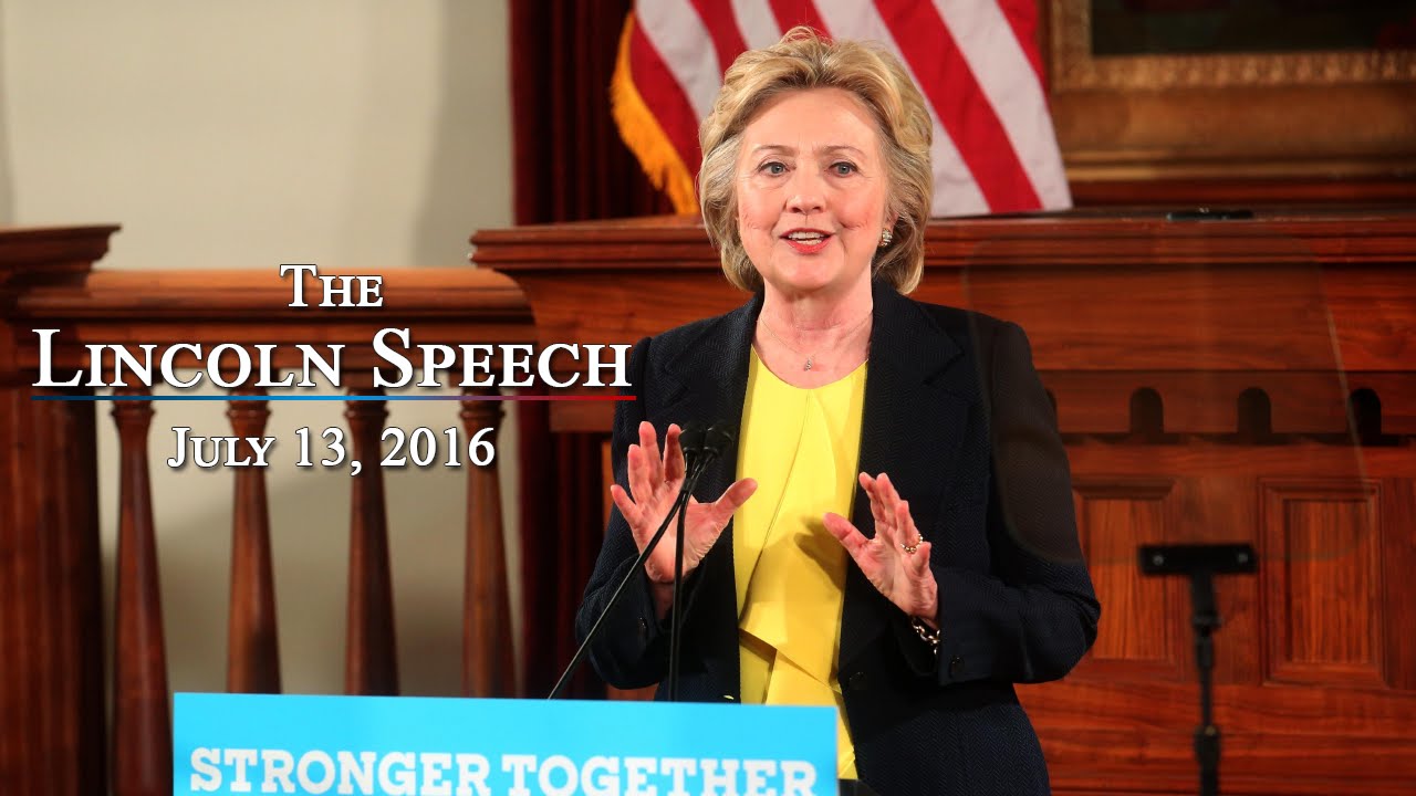 Hillary Clinton Lincoln Speech about Race Relations - Laments G.O.P.’s decision - July 13, 2016