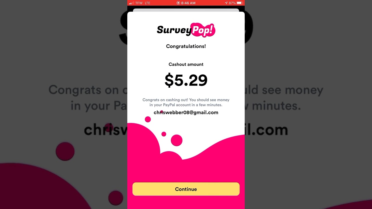 Survey Pop Proof of payment #makemoneyonline #explore survey #paypal #paymentproof