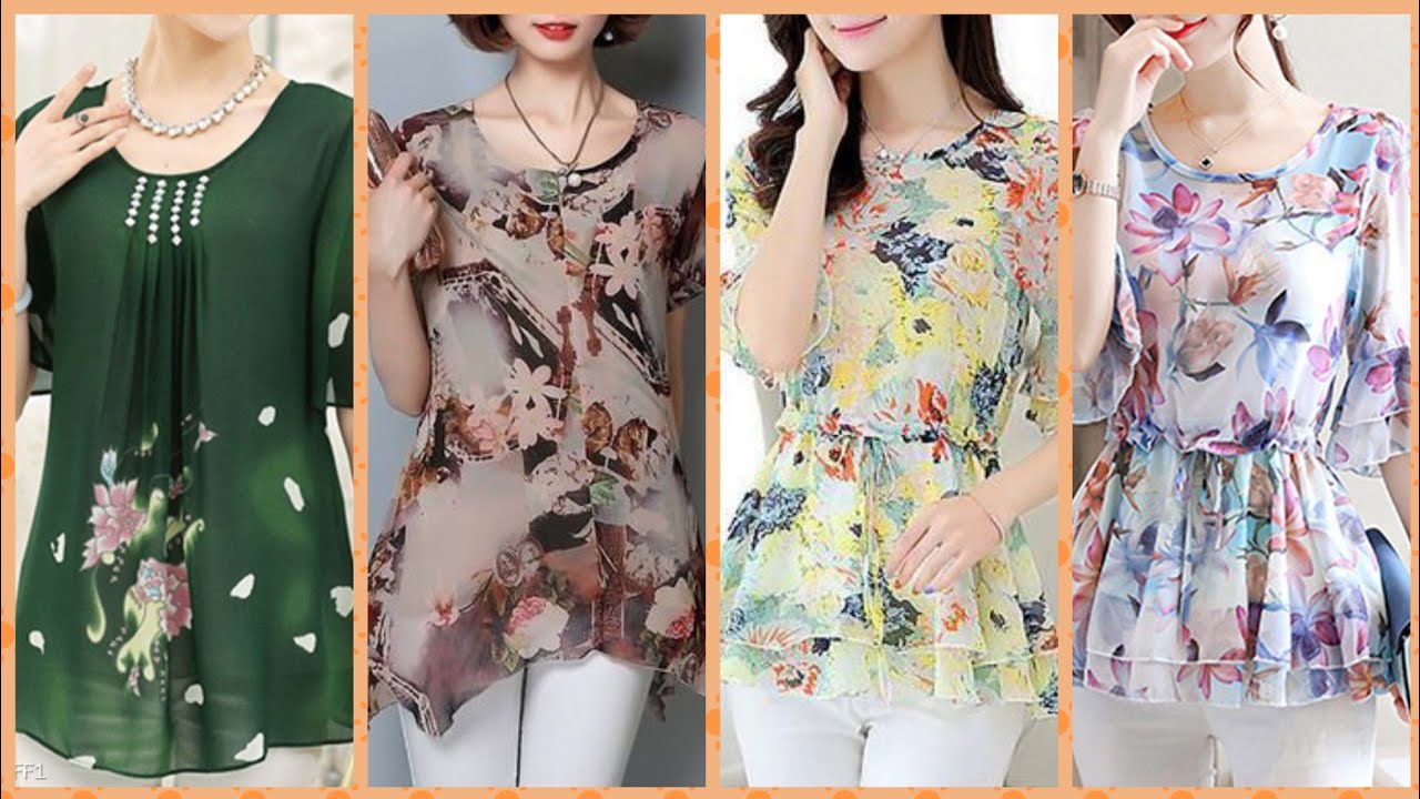 Owesome collection of most papular two peace knee length printed chiffon and linen blouse