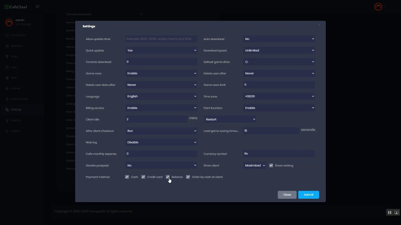 iCafeCloud: How to set different payment methods