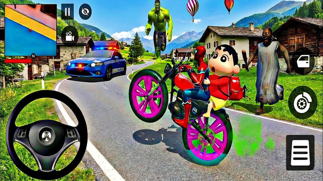 🦚 Indian Thift Village🔥Spiderman & Granny Hulk Car 3D Game🏎️ Lot's of Police Car 🎉 Long Slide Road 