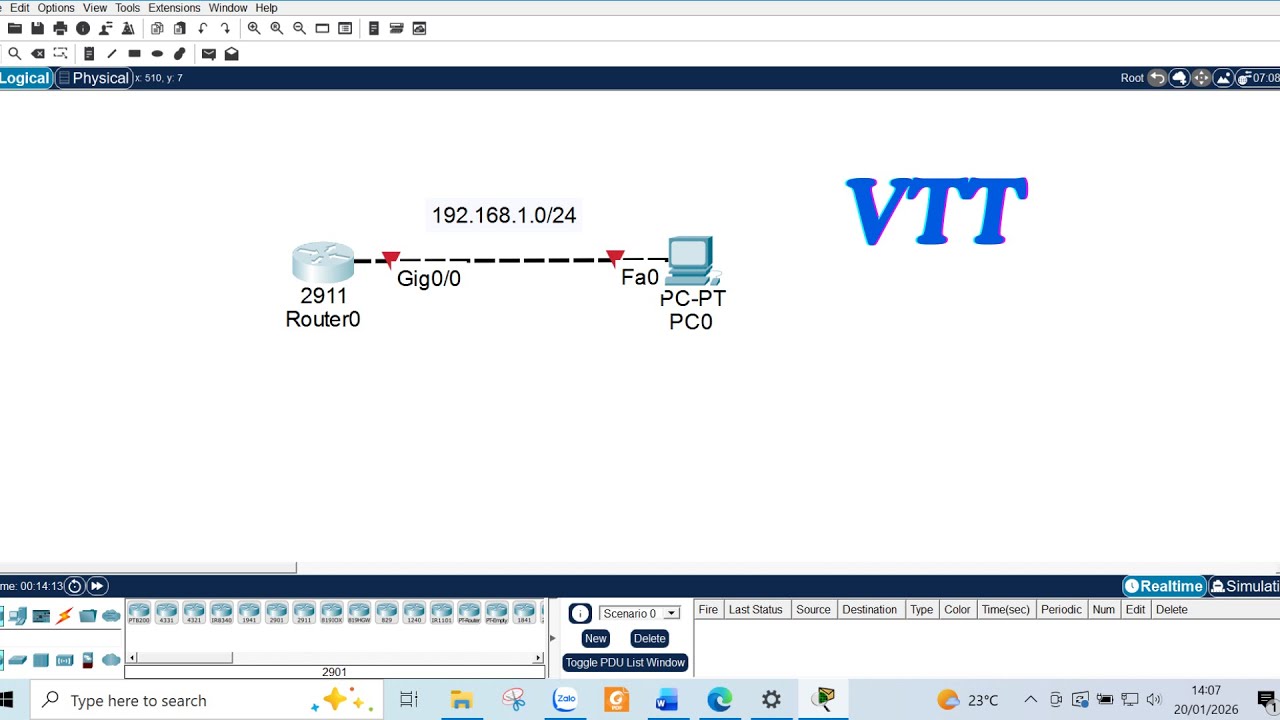 Bài 1. Cấu hình cơ bản trên Route #KGU #Router #PacketTracerCissco #VTTien