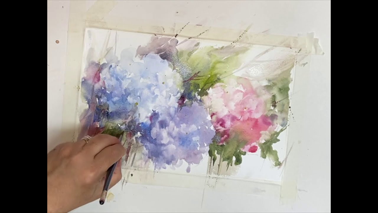 Watercolor/Aquarela - Demo - Hortensias