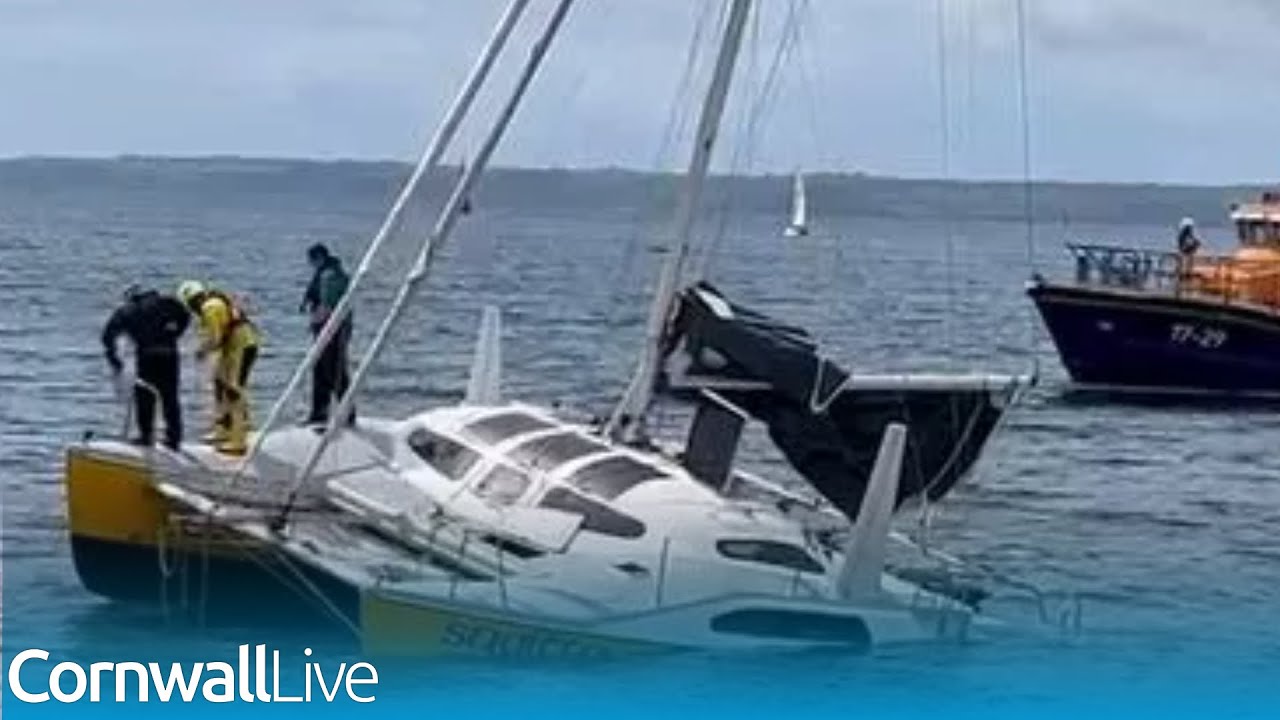 Dramatic footage shows aftermath of sailing boat crash in Cornwall
