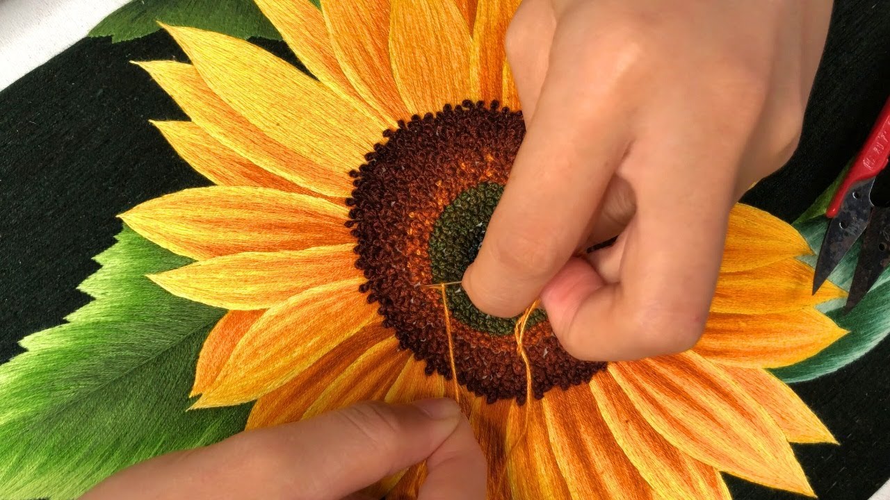 Hand Embroidery Art - Step by Step, I Embroider Sunflower Design