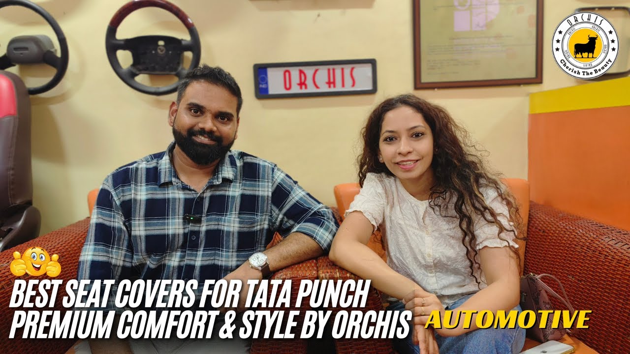 Tata Punch Ice Grey & Black Seat Covers | Custom Steering Wheel Leather Wrap by Orchis Mumbai