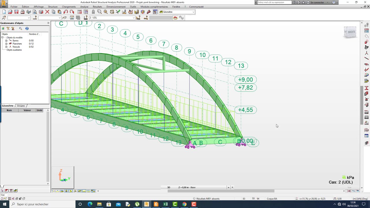 ETUDE D'UN PONT BOWSTRING SUR ROBOT STRUCTURAL ANALYSIS: APPLICATION DE LA CHARGE ROULANTE