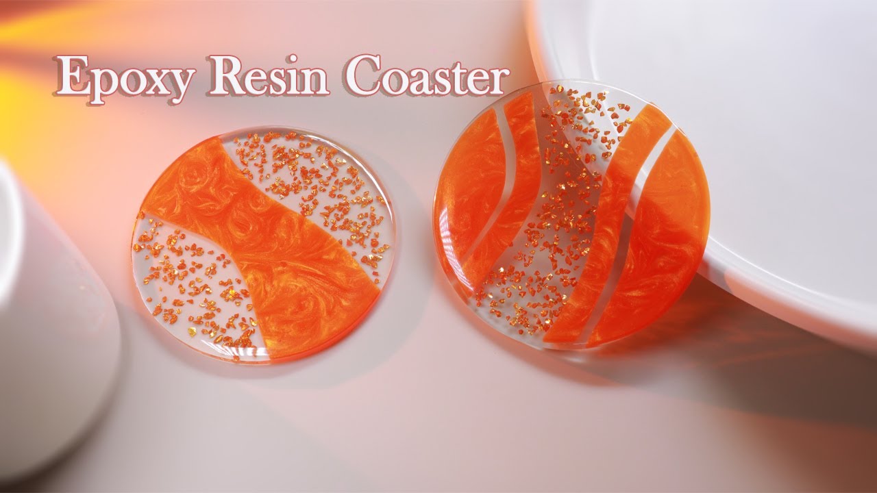 ✨Gorgeous Orange Mica Powder and Crushed Stone in Epoxy Resin Coaster | DIY Resin Art Tutorial 🟠🎨